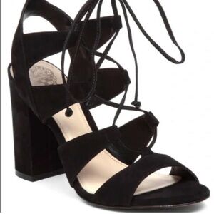 Vince Camuto Black Lace-Up Block Heels